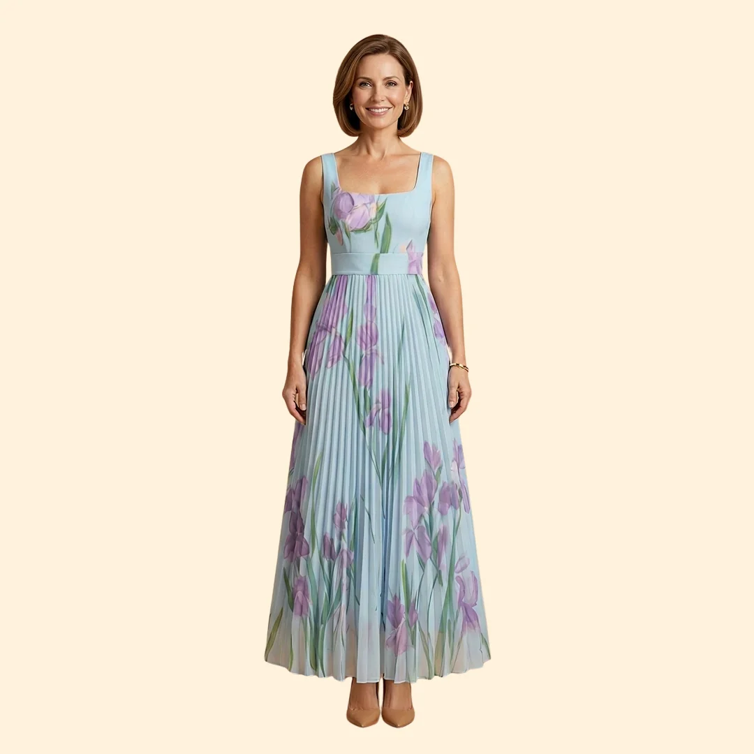 Women’s Floral Dress with Square Neckline - Image 2