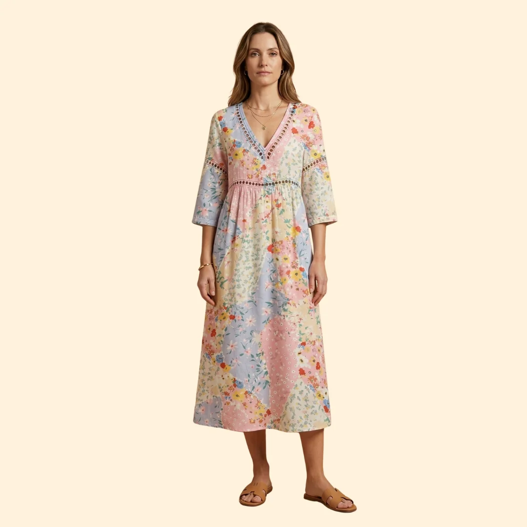 Women's Floral Dress with V-Neck - Image 2