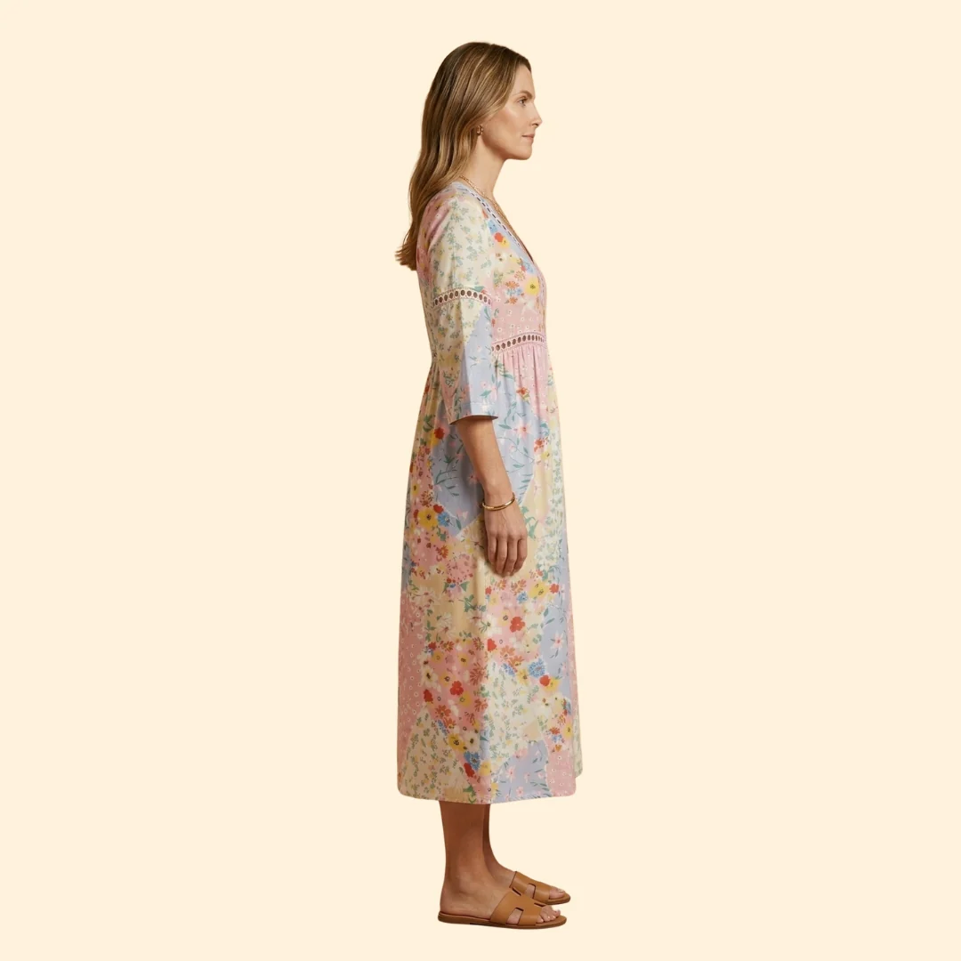 Women's Floral Dress with V-Neck - Image 3