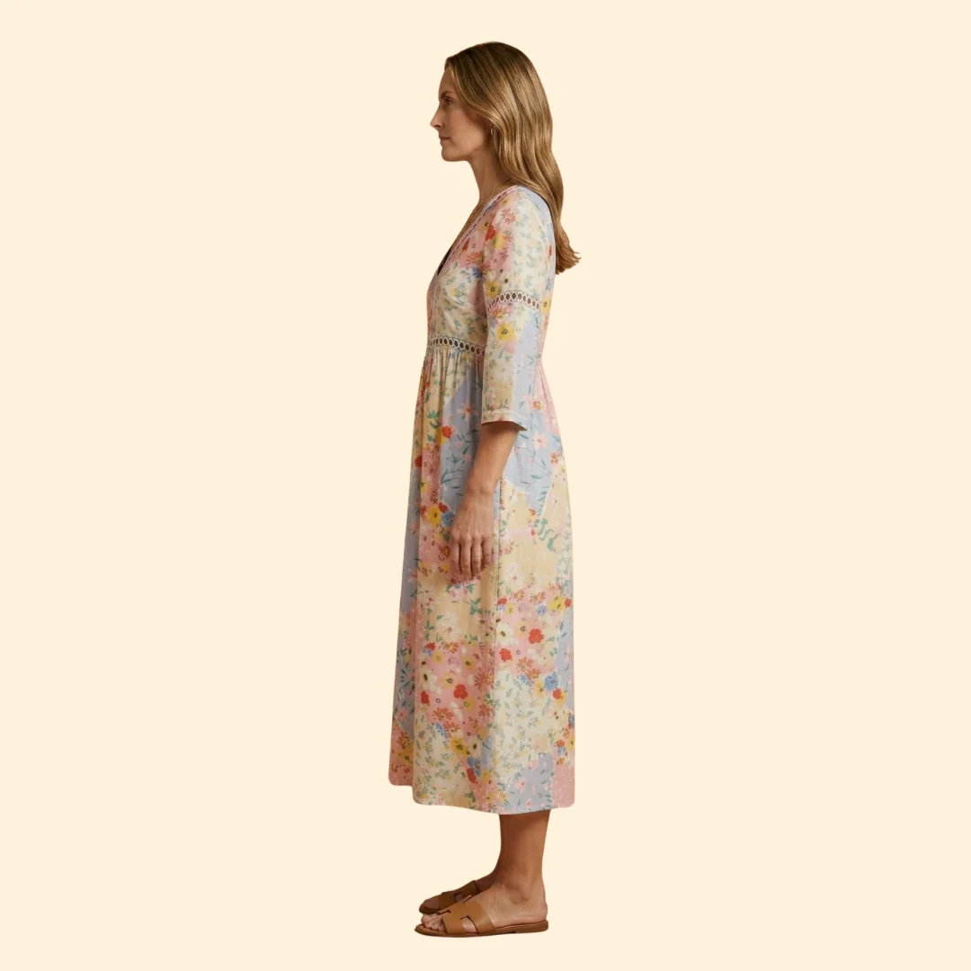 Women's Floral Dress with V-Neck - Image 4