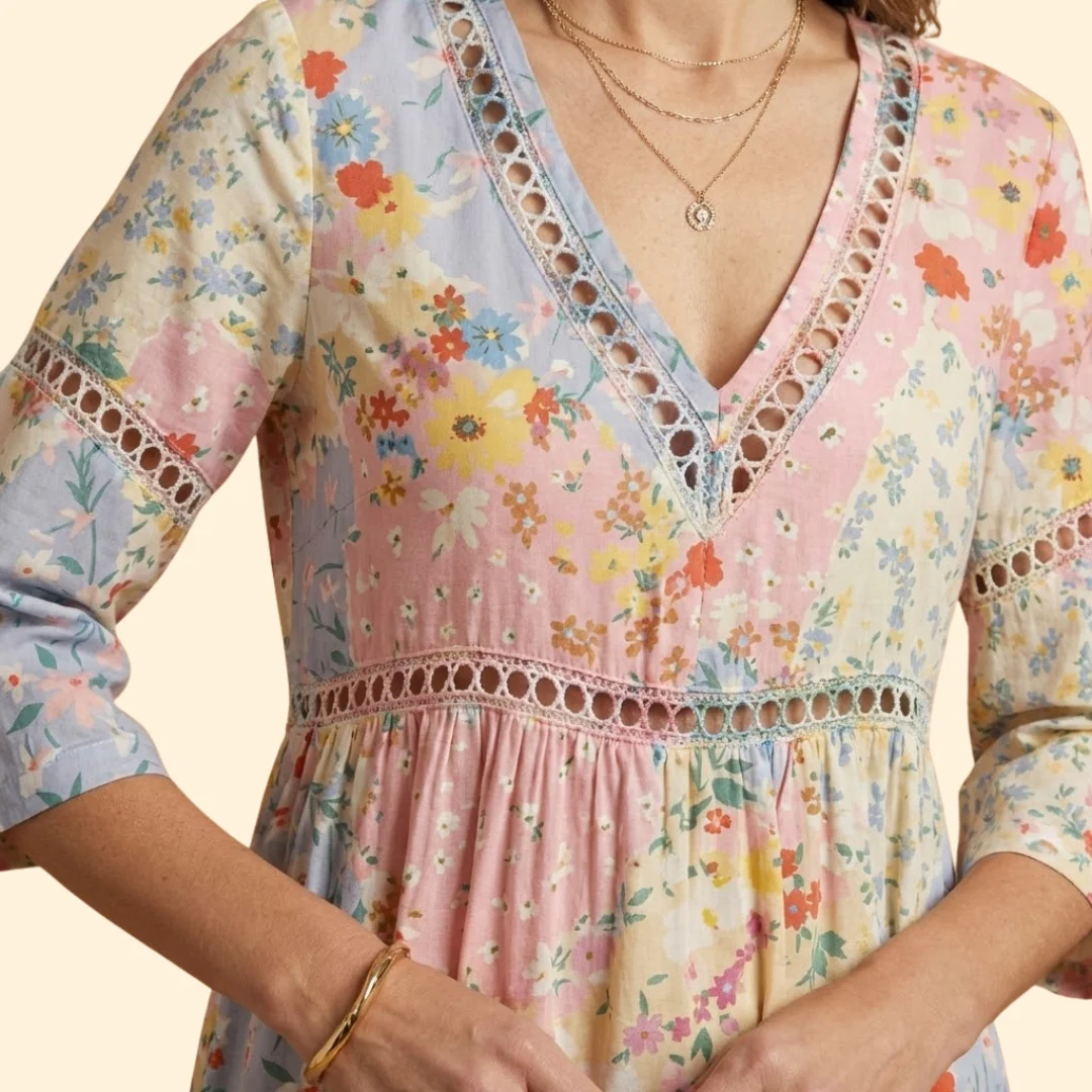 Women's Floral Dress with V-Neck - Image 6
