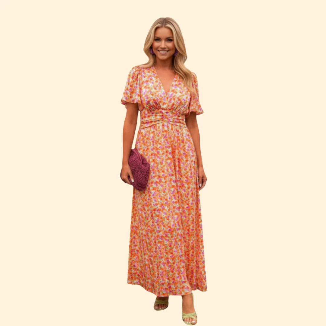 Women’s Floral Dress with V-Neck and Wrap Detail - Image 2