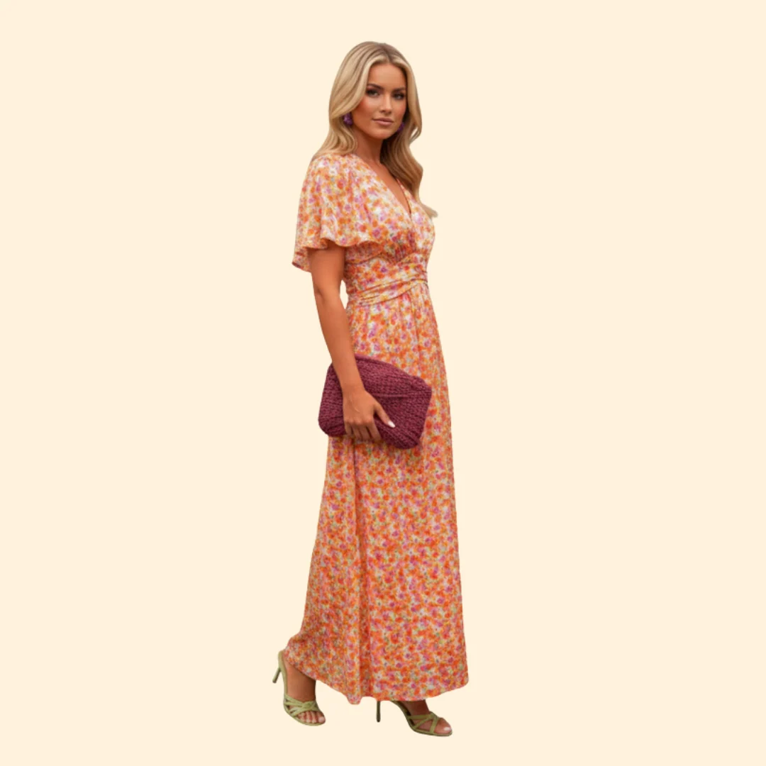 Women’s Floral Dress with V-Neck and Wrap Detail - Image 3