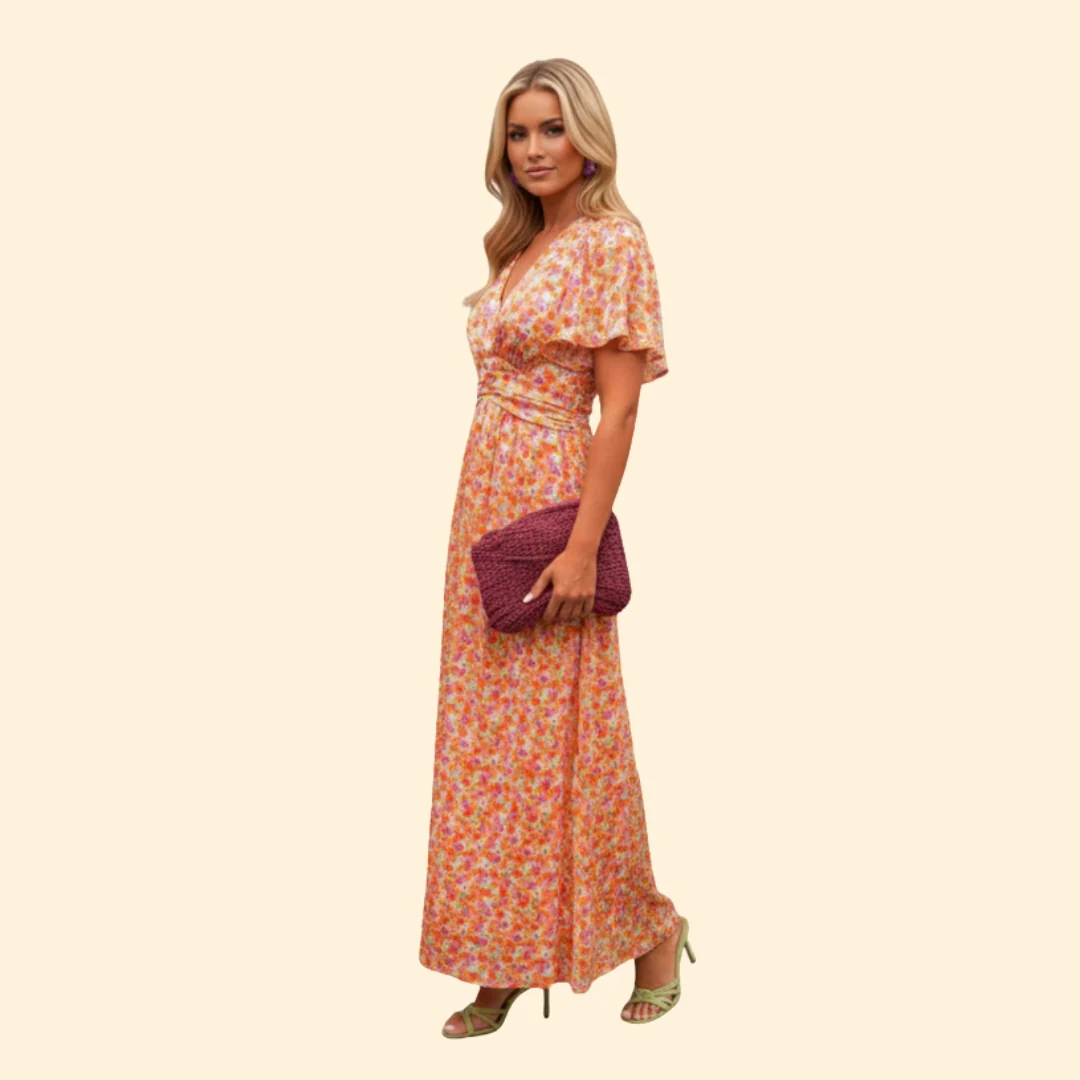 Women’s Floral Dress with V-Neck and Wrap Detail - Image 4