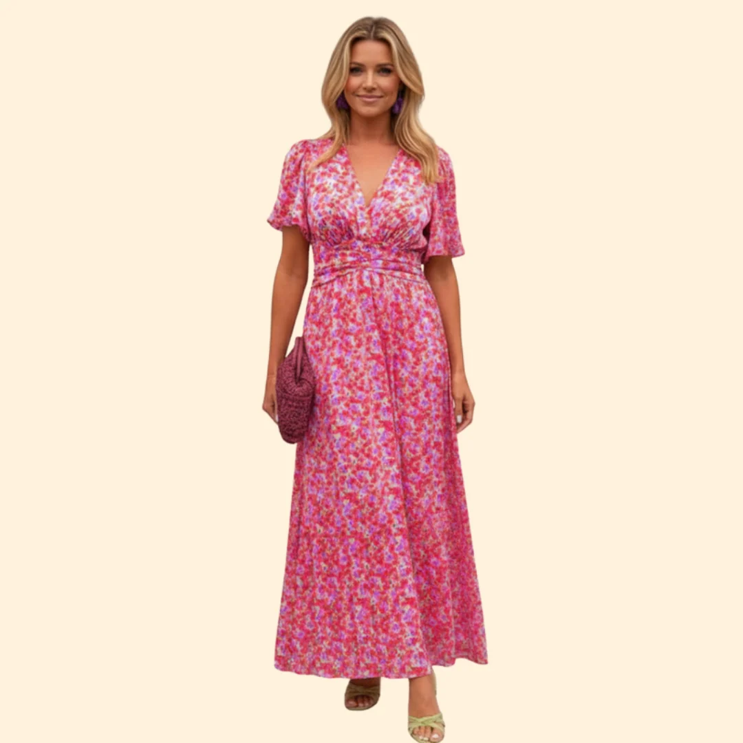 Women’s Floral Dress with V-Neck and Wrap Detail - Image 8