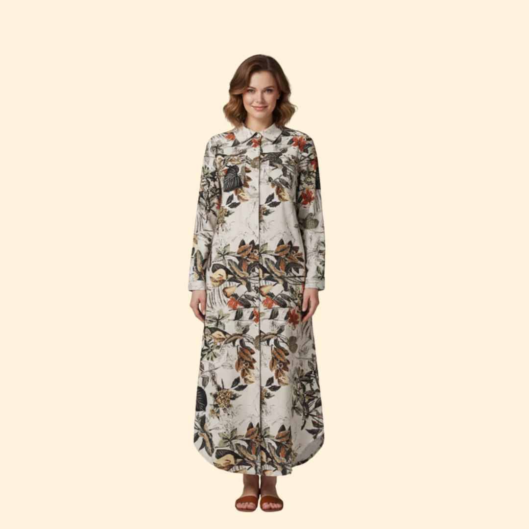 Women’s Floral Maxi Dress with Button Placket - Image 2