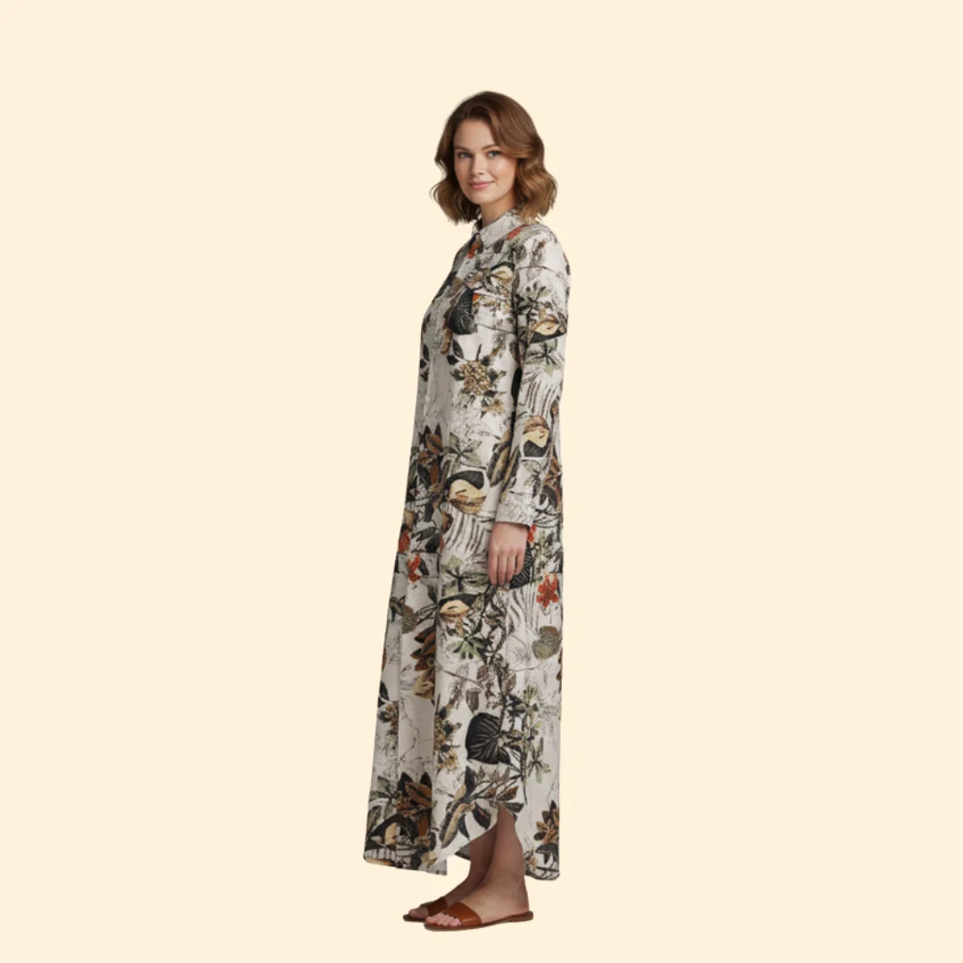 Women’s Floral Maxi Dress with Button Placket - Image 3