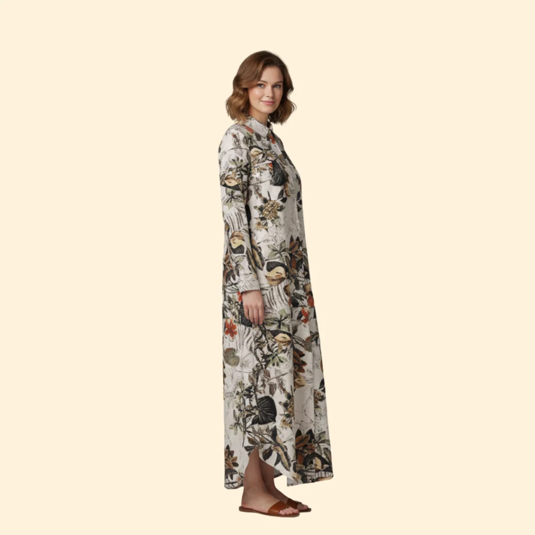 Women’s Floral Maxi Dress with Button Placket - Image 4