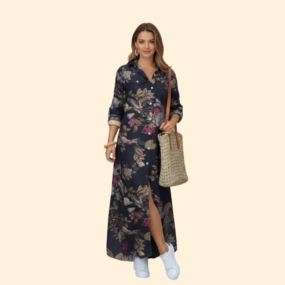 Women’s Floral Maxi Dress with Button Placket - Image 6