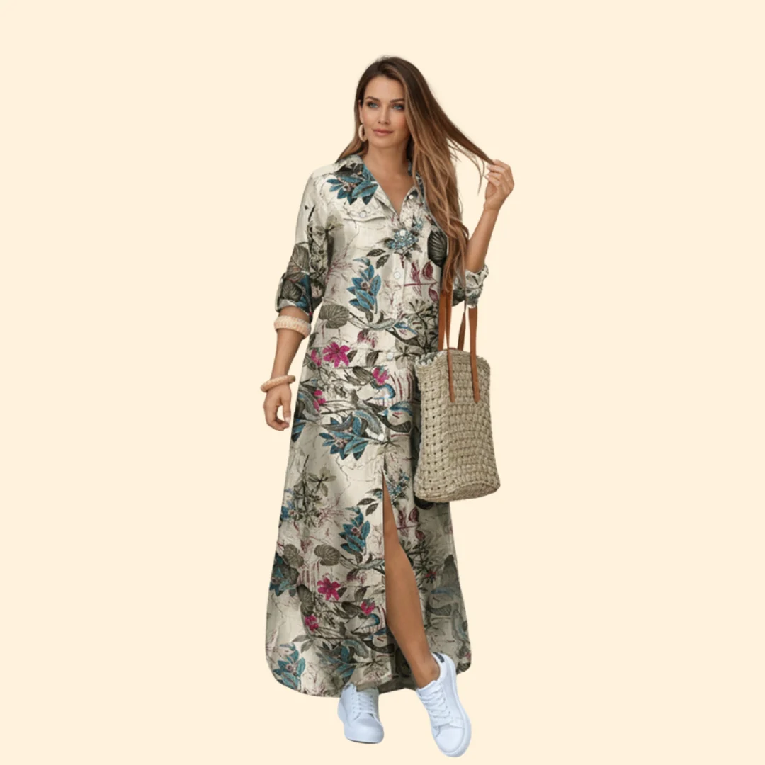 Women’s Floral Maxi Dress with Button Placket - Image 7