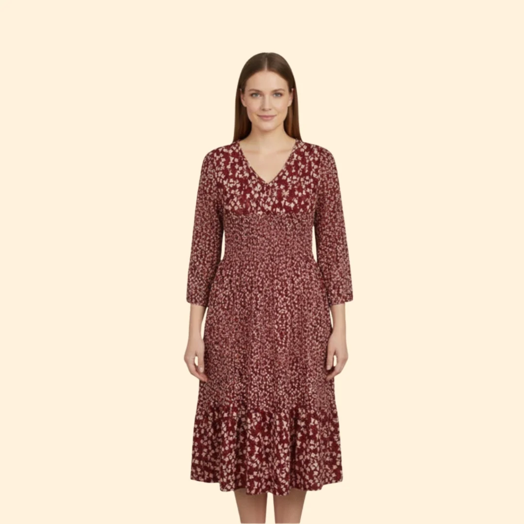 Women’s Floral Midi Dress with Smocked Waist - Image 6