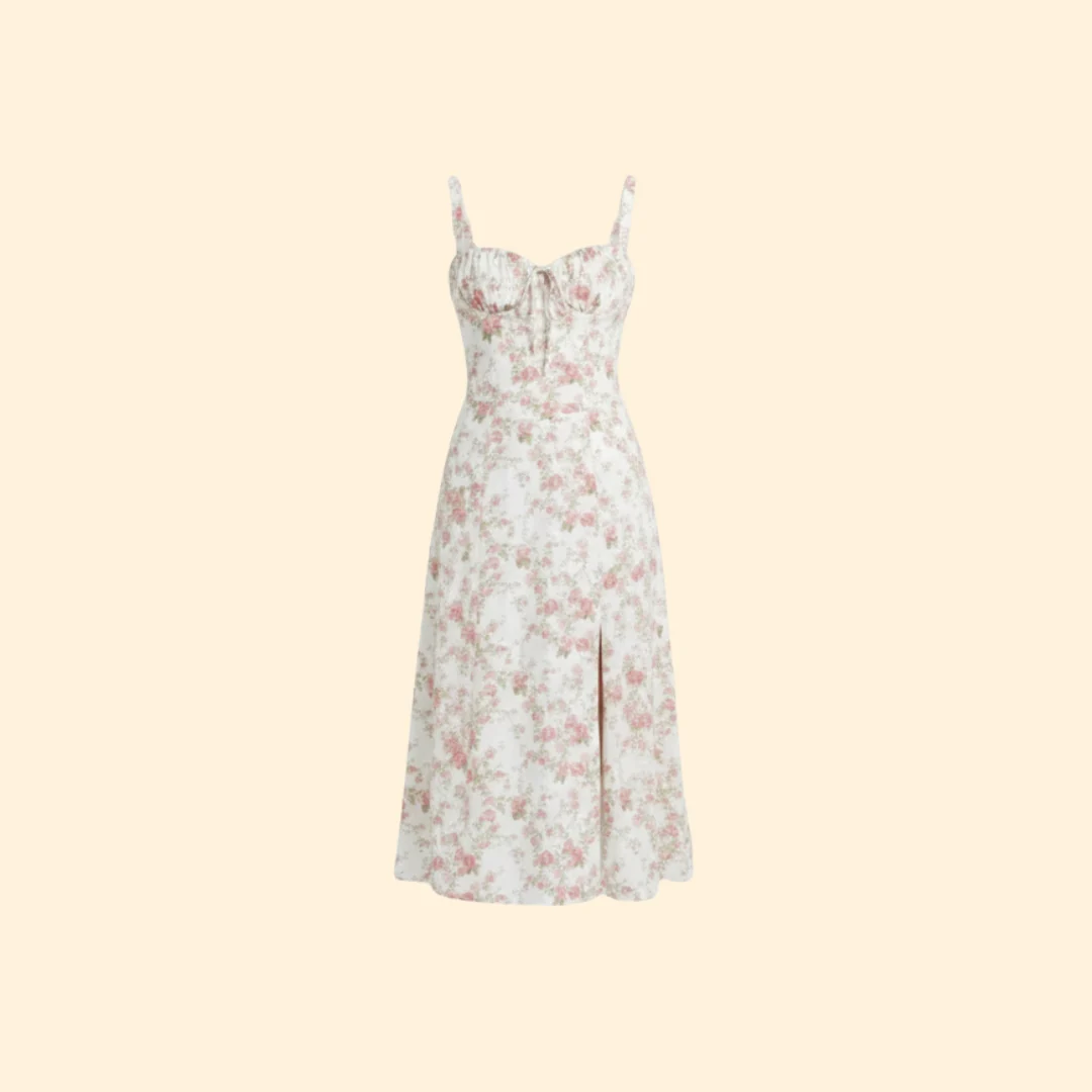 Women’s Floral Midi Dress with Sweetheart Neckline