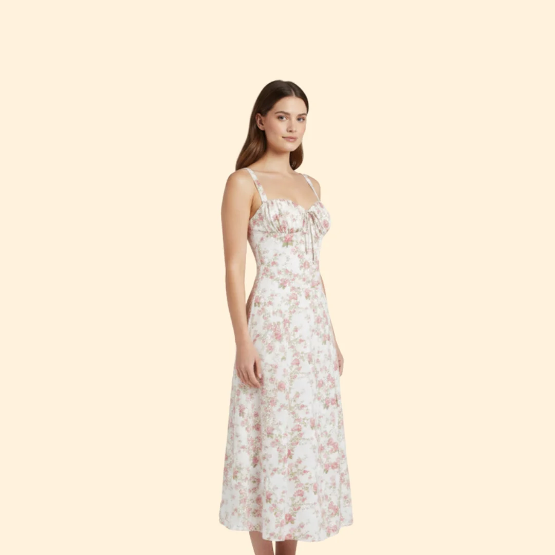 Women’s Floral Midi Dress with Sweetheart Neckline - Image 4