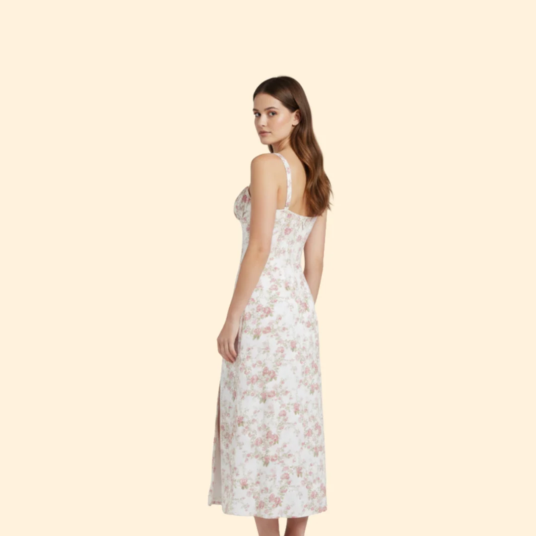 Women’s Floral Midi Dress with Sweetheart Neckline - Image 5