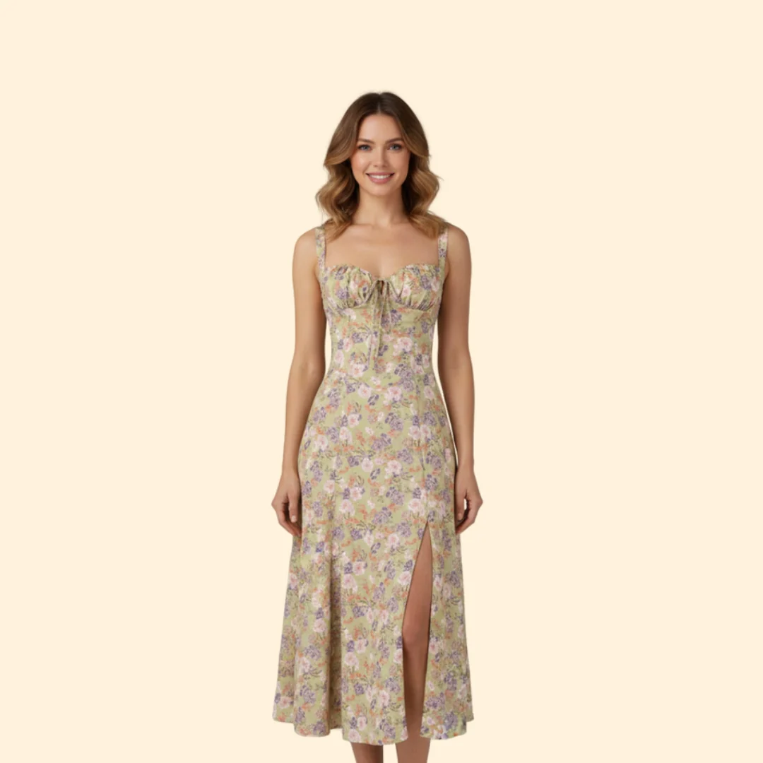 Women’s Floral Midi Dress with Sweetheart Neckline - Image 6