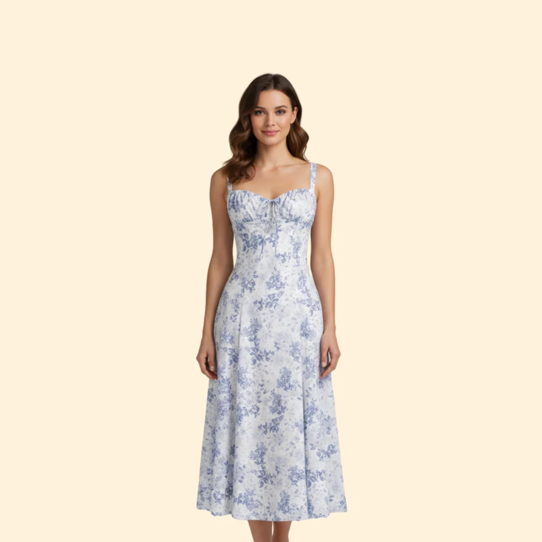 Women’s Floral Midi Dress with Sweetheart Neckline - Image 7