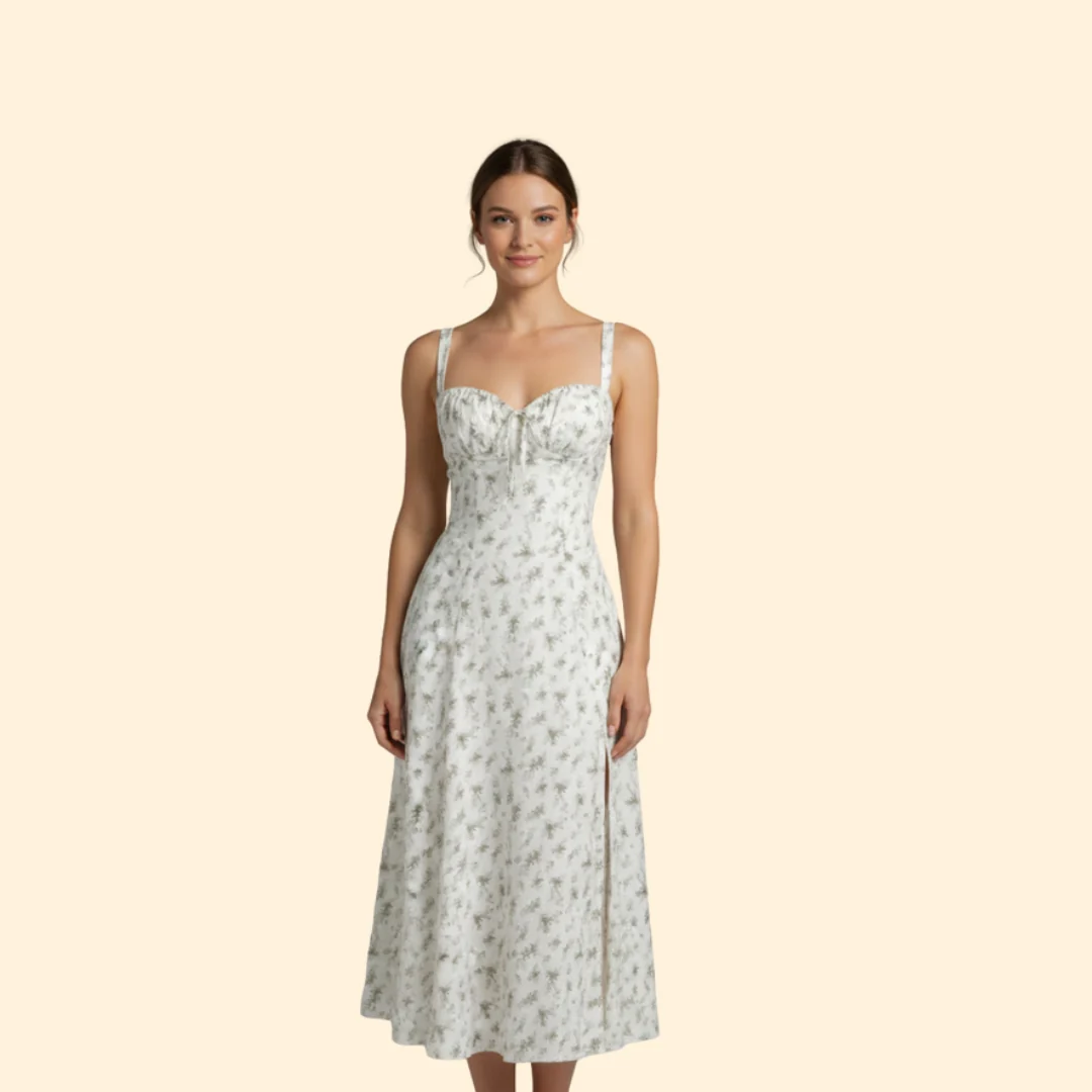 Women’s Floral Midi Dress with Sweetheart Neckline - Image 8