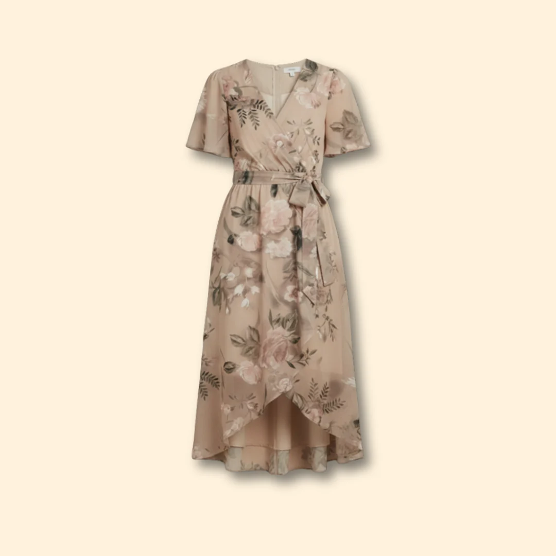 Women's Floral Midi Dress with Tie Waist