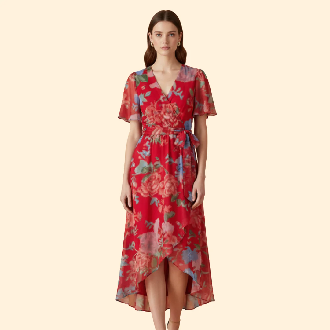 Women's Floral Midi Dress with Tie Waist - Image 10