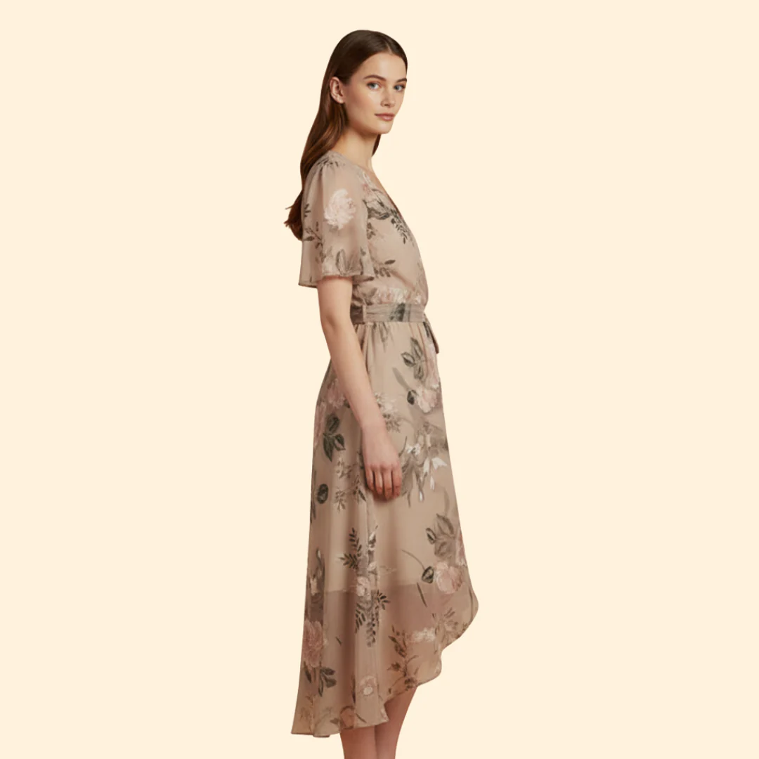 Women's Floral Midi Dress with Tie Waist - Image 3