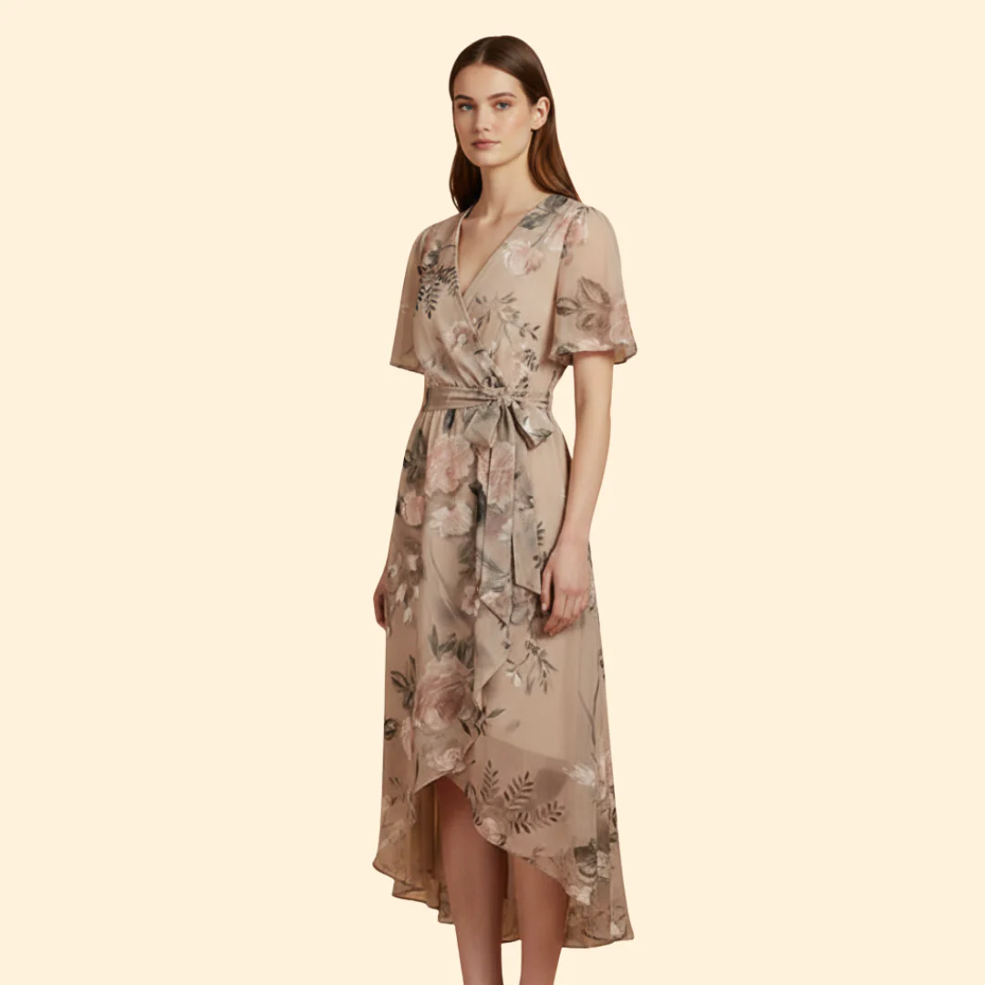 Women's Floral Midi Dress with Tie Waist - Image 4