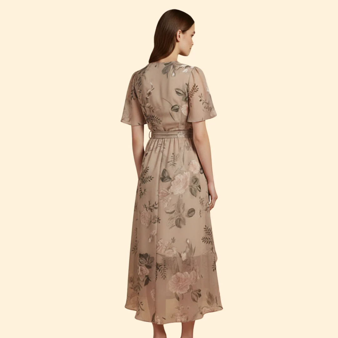 Women's Floral Midi Dress with Tie Waist - Image 5