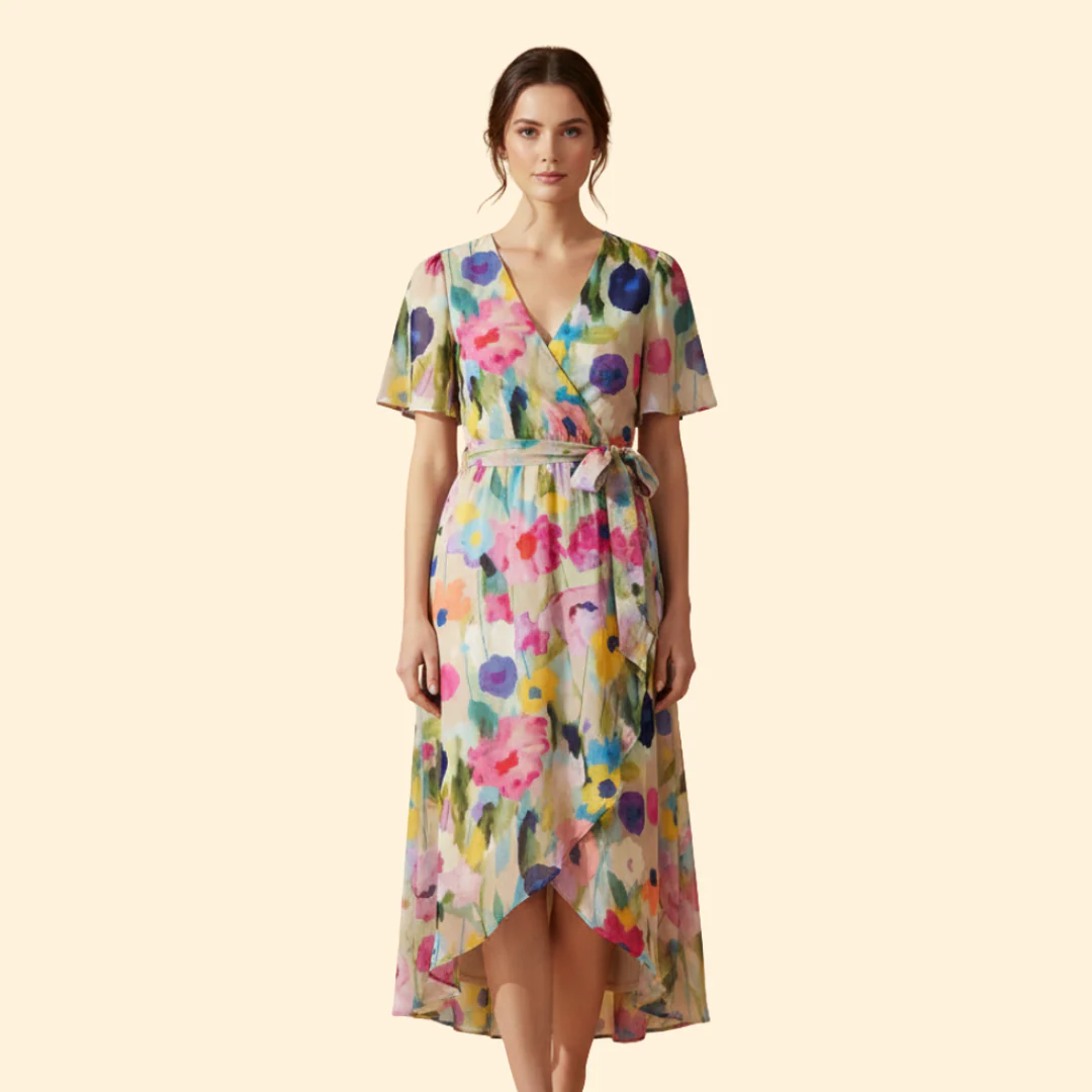 Women's Floral Midi Dress with Tie Waist - Image 9