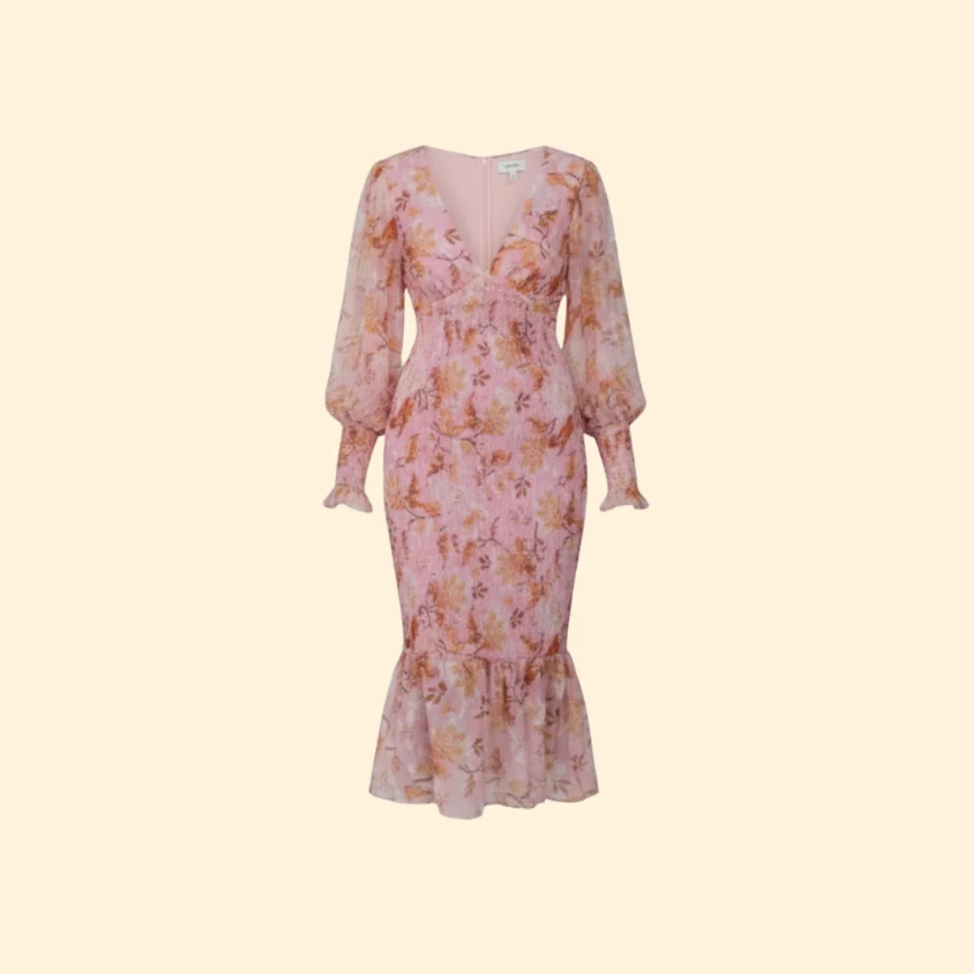 Women’s Floral Midi Dress with V-Neck
