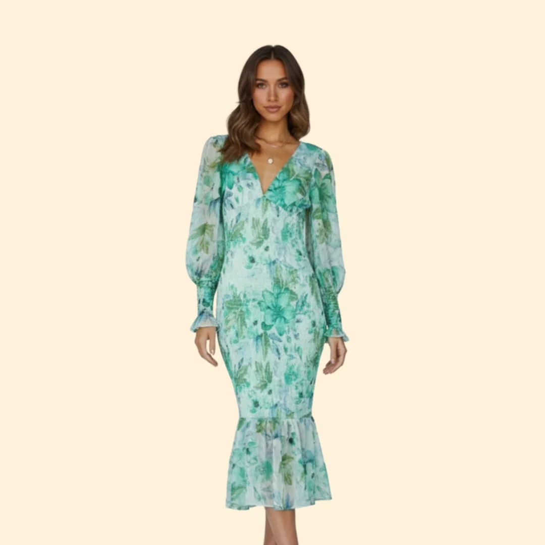 Women’s Floral Midi Dress with V-Neck - Image 6