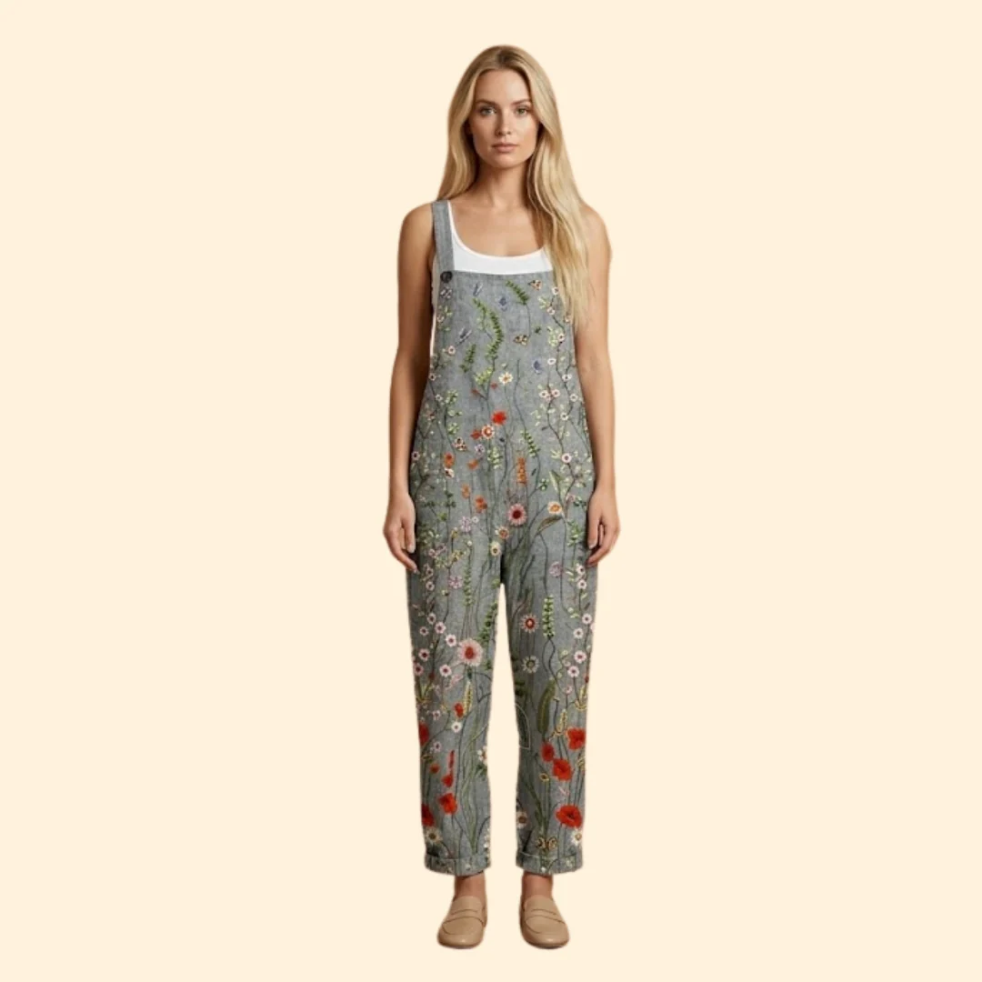 Women’s Floral Overalls with Adjustable Straps - Image 2