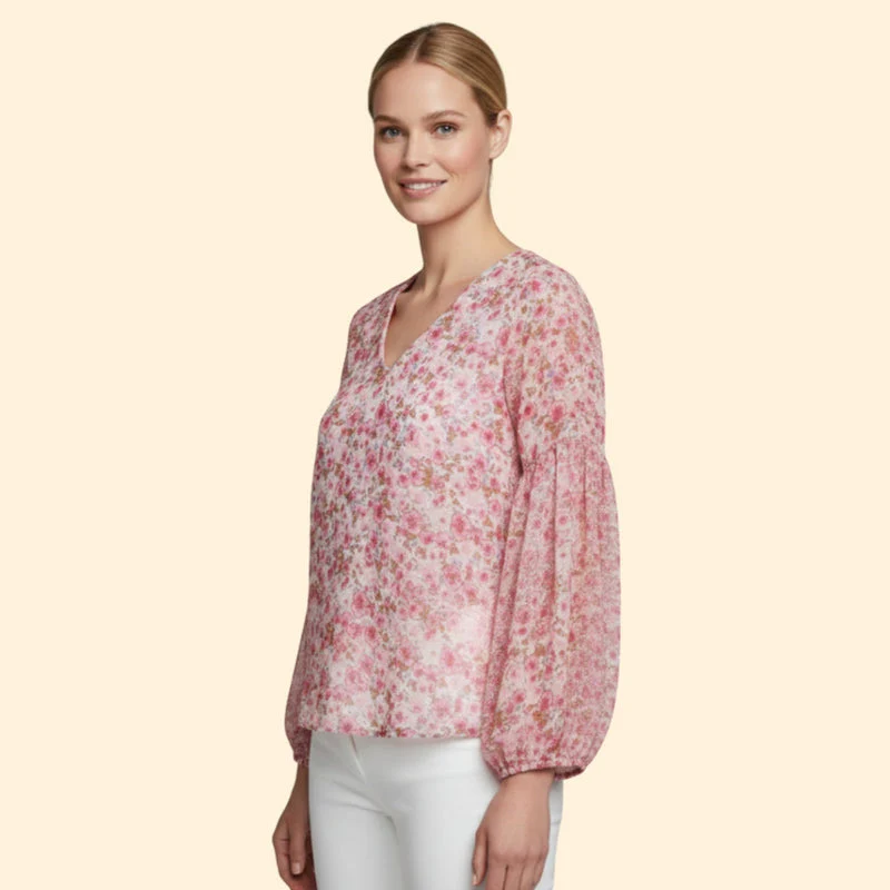 Women’s Floral Print Blouse with V-Neck - Image 3