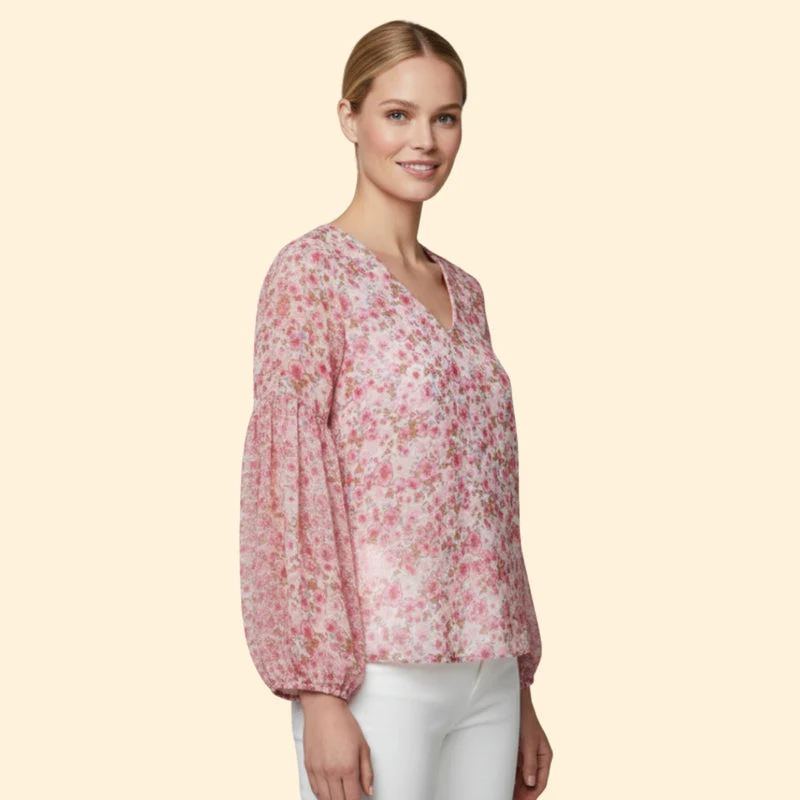 Women’s Floral Print Blouse with V-Neck - Image 4