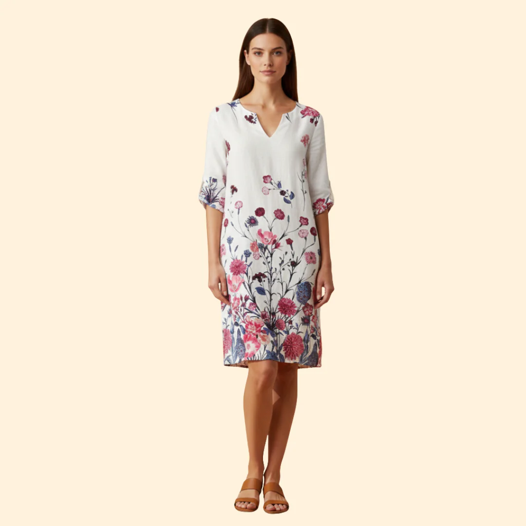 Women's Floral Print Dress with Bell Sleeves - Image 2