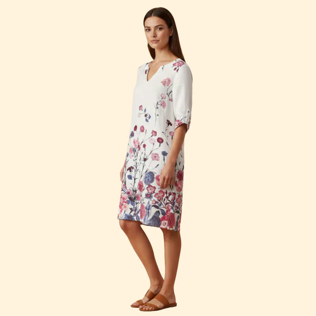 Women's Floral Print Dress with Bell Sleeves - Image 3