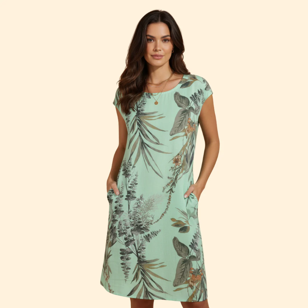 Women's Floral Print Dress with Pockets - Image 2