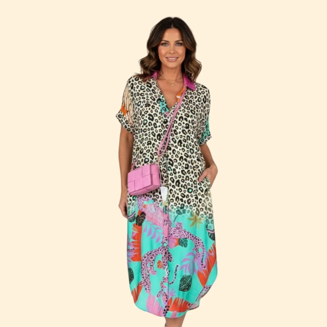 Women’s Floral Print Midi Dress V-Neck - Image 2