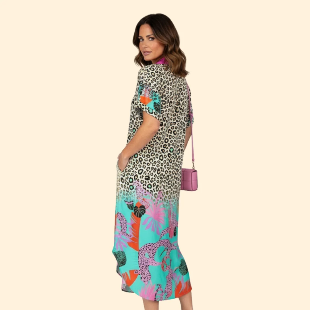 Women’s Floral Print Midi Dress V-Neck - Image 3