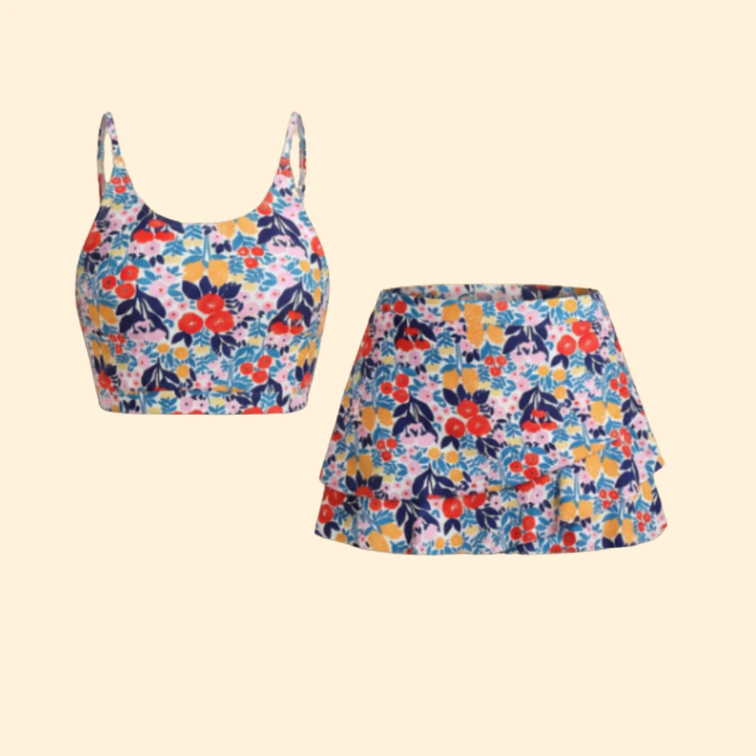 Women’s Floral Set with Cropped Top and Skirt