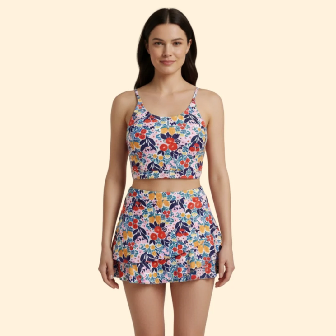 Women’s Floral Set with Cropped Top and Skirt - Image 2