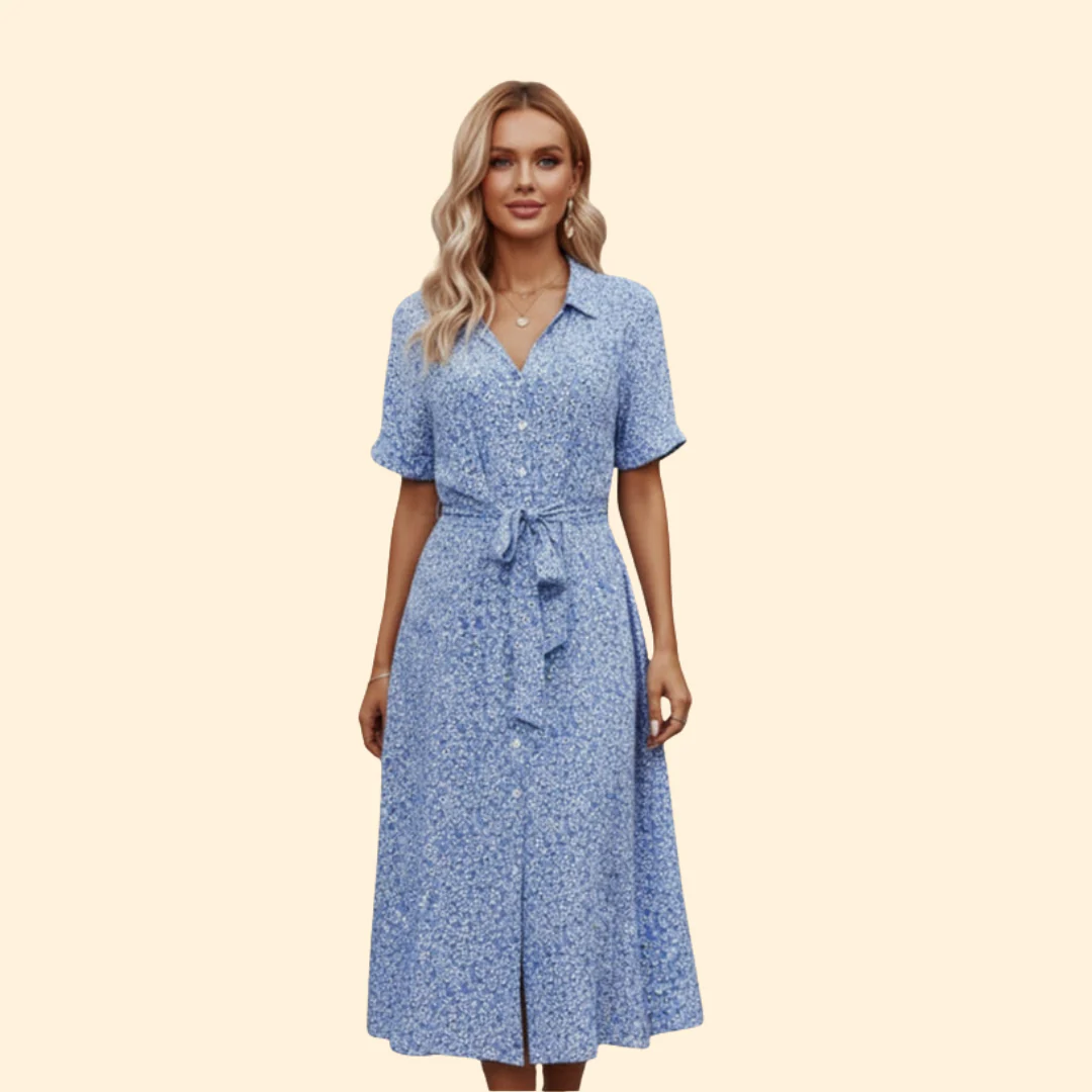 Women’s Floral Shirt Dress Tie Waist - Image 2