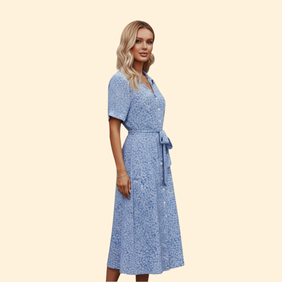 Women’s Floral Shirt Dress Tie Waist - Image 3