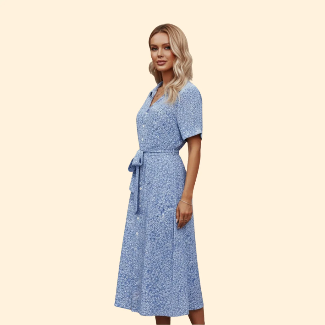 Women’s Floral Shirt Dress Tie Waist - Image 4