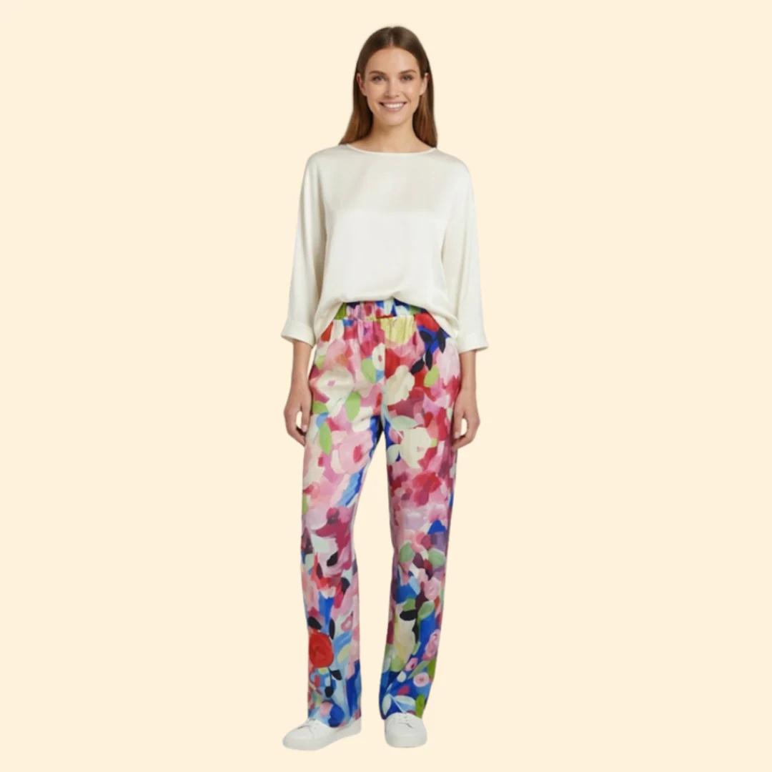 Women’s Floral Trousers with Elastic Waistband - Image 2