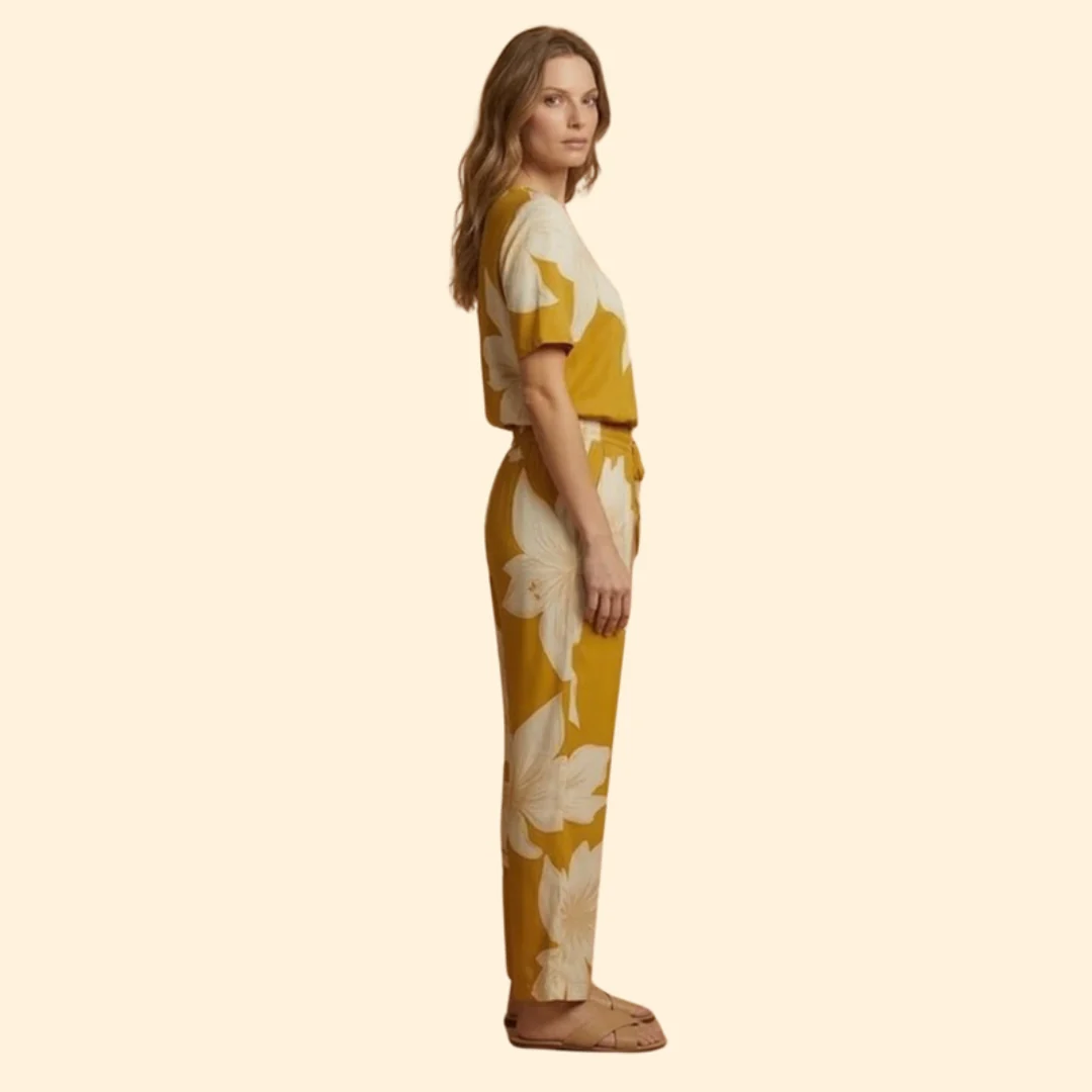 Women’s Floral V-Neck Top and Wide-Leg Trousers Set - Image 3