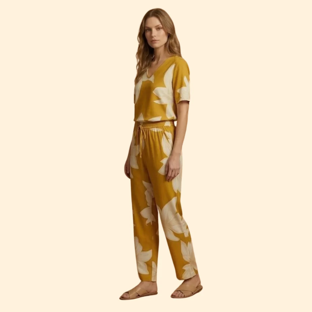 Women’s Floral V-Neck Top and Wide-Leg Trousers Set - Image 4