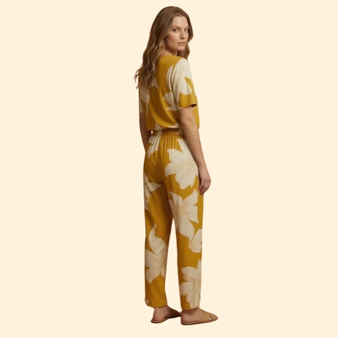 Women’s Floral V-Neck Top and Wide-Leg Trousers Set - Image 5