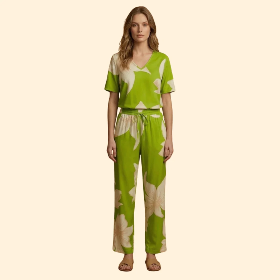 Women’s Floral V-Neck Top and Wide-Leg Trousers Set - Image 7