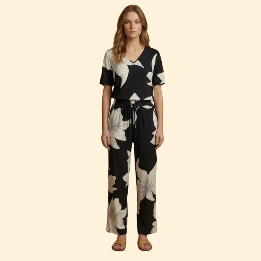 Women’s Floral V-Neck Top and Wide-Leg Trousers Set - Image 8