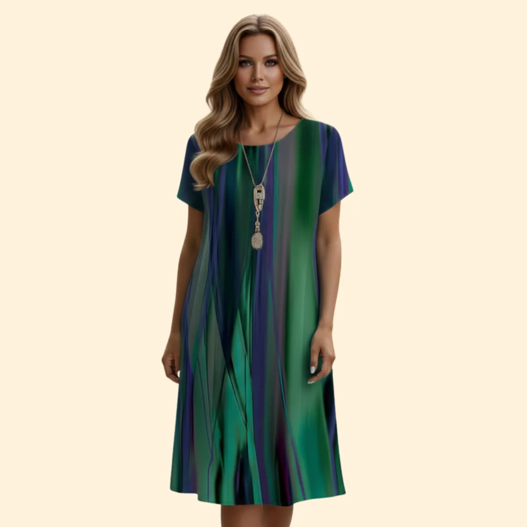 Women’s Flowing Dress with Colorful Stripes - Image 2