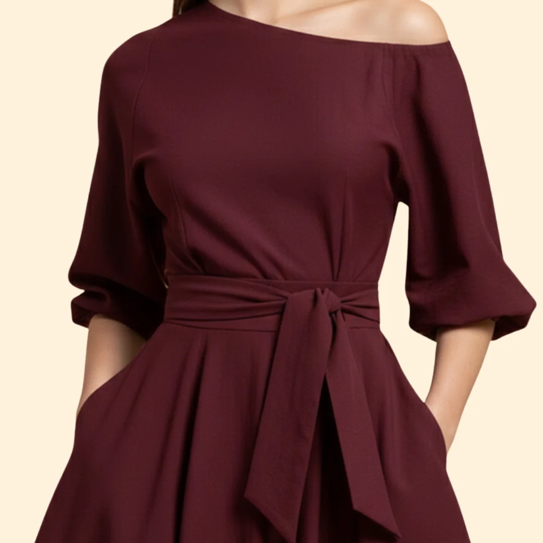 Women's Formal Asymmetrical Midi Dress - Image 5